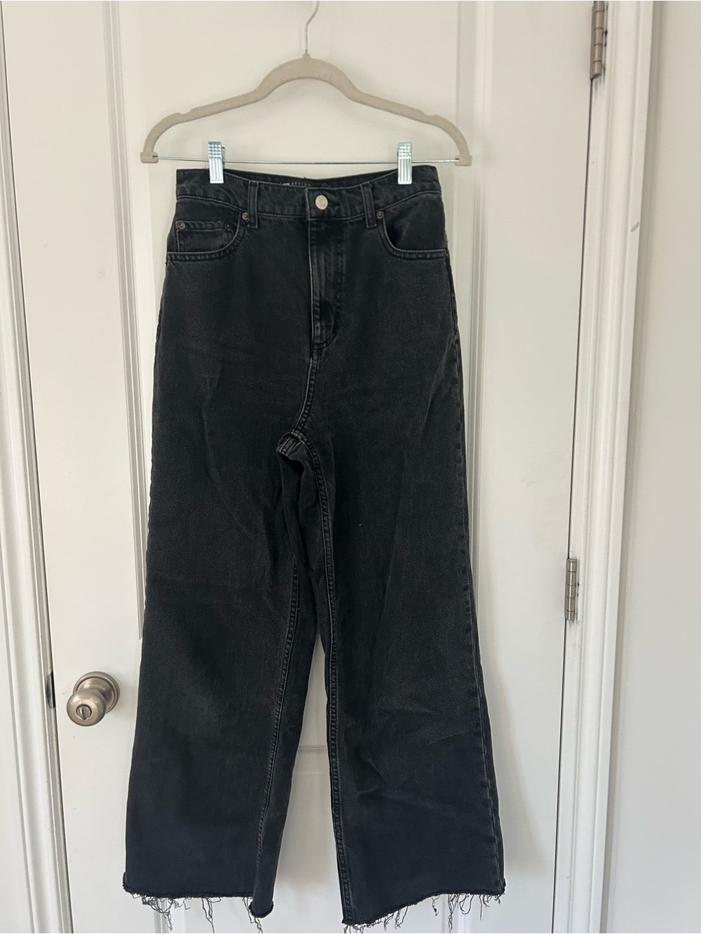 ASOS Black High-Waist Wide-Leg Jeans with Frayed Hem